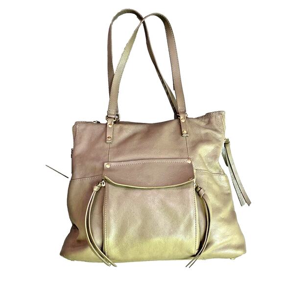 KOOBA Everette Large Leather Satchel Tote Bag Dark Beige Pockets Tassels Zippers - Picture 1 of 15